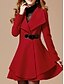 abordables Abrigos y Gabardinas de Mujer-Mujer Diario Básico Largo Abrigo, Un Color Cuello Vuelto Manga Larga Poliéster Negro / Rojo