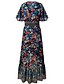 cheap Boho Dresses-Women&#039;s A Line Dress White Black Blue Red Short Sleeve White Red Floral Color Block Tribal Split Pleated Print V Neck Basic Boho S M L