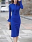 baratos Vestidos para Trabalhar-Mulheres Sheath Dress Vestido no Joelho - Manga Longa Sólido Elegante Preto Azul S M L XL XXL
