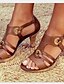 billige Sandals-Dame Sandaler Hæl sandaler Daglig Ensfarvet Sommer Spænde Cubanske hæle Rund Tå Årgang Boheme Britisk PU Ankel Strop Sort Rød Brun