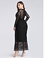 cheap Maxi Dresses-Sheath / Column Plus Size Wedding Guest Formal Evening Dress Jewel Neck Long Sleeve Ankle Length Lace with Lace Insert 2021