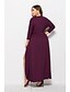 preiswerte Kleider in Übergröße da Donna-Damen Asymmetrisch Übergrössen Wein Purpur Kleid Elegant Swing Solide V-Ausschnitt