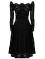 cheap Party Dresses-Knee Length Dress Long Sleeve Hot Vintage Inspired White Black Burgundy Dark Navy Regency S M L XL XXL 3XL