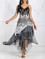 billige Boheme-inspirerede kjoler-Dame Stroppekjole Midi Kjole Uden ærmer Geometrisk Trykt mønster Forår sommer Varm Elegant 2021 Sort Army Grøn S M L XL XXL 3XL 4XL 5XL