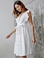 billige Boheme-inspirerede kjoler-Dame A Linje Kjole Knælange Kjole Hvid Uden ærmer Helfarve Sommer V-hals Afslappet Bomuld 2021 S M L XL
