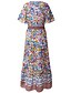 cheap Boho Dresses-Women&#039;s A Line Dress White Black Blue Red Short Sleeve White Red Floral Color Block Tribal Split Pleated Print V Neck Basic Boho S M L