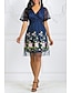 cheap Elegant Dresses-Women&#039;s A-Line Dress Knee Length Dress - Short Sleeve Floral Lace Deep V Elegant Lace Navy Blue S M L XL XXL 3XL