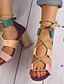 baratos Sandals-Mulheres Sandálias Boho Salto Robusto Dedo Aberto Doce Minimalismo Diário Escritório e Carreira Couro Ecológico Laço Verão Roxo Amarelo Azul