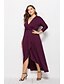 preiswerte Kleider in Übergröße da Donna-Damen Asymmetrisch Übergrössen Wein Purpur Kleid Elegant Swing Solide V-Ausschnitt