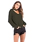 billige Sweaters-Dame bluse Ensfarvet Langærmet Løstsiddende Sweater Cardigans V-hals Efterår Lyserød Vin militærgrøn