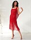 cheap Elegant Dresses-Women&#039;s Sundress Midi Dress Red Sleeveless Solid Color Tassel Fringe Mesh Summer Square Neck Hot Elegant 2021 XXS XS S M L