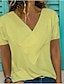 baratos T-shirts-Mulheres Sólido Pregueado Patchwork Camiseta Decote V Branco / Preto / Azul / Vermelho / Amarelo / Rosa / Cinzento