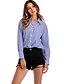 cheap Tops &amp; Blouses-Women&#039;s Blouse Shirt Striped Long Sleeve Patchwork Shirt Collar Tops Loose Cotton Basic Streetwear Basic Top Blue Red