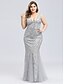 cheap Dresses-Mermaid / Trumpet Evening Gown Plus Size Dress Wedding Guest Engagement Floor Length Sleeveless V Neck Lace V Back with Appliques 2023