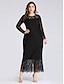 cheap Maxi Dresses-Sheath / Column Plus Size Wedding Guest Formal Evening Dress Jewel Neck Long Sleeve Ankle Length Lace with Lace Insert 2021