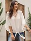 cheap Tops &amp; Blouses-Unisex Blouse Floral Solid Colored 3D Lace up 3/4 Length Sleeve Daily Loose Tops Chiffon Basic Streetwear V Neck White / Going out