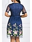 cheap Elegant Dresses-Women&#039;s A-Line Dress Knee Length Dress - Short Sleeve Floral Lace Deep V Elegant Lace Navy Blue S M L XL XXL 3XL