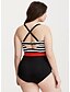 cheap Plus Size Swimwear-Women&#039;s Plus Size Halter Basic Boho One-piece Swimsuit Backless Striped Swimwear Bathing Suits Black