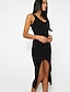 cheap Elegant Dresses-Women&#039;s Bodycon Black Blue Sleeveless Black Blue Solid Colored Backless Split V Neck Elegant Sophisticated L XL XXL
