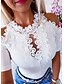 cheap Tops &amp; Blouses-Women&#039;s Lace Shirt Shirt Blouse Plain Solid Colored White Red Lace Short Sleeve Casual Basic Round Neck Regular Fit Cold Shoulder