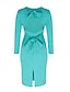 abordables Vestidos para Mujer-Mujer Sofisticado Elegante Corte Bodycon Vaina Vestido - Lazo Plisado Separado, Un Color Hasta la Rodilla Azul