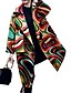 cheap Jackets-Women&#039;s Notch lapel collar Coat Long Geometric Color Block Daily Geometric Abstract Casual Fall Winter Rainbow S / M / L