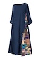 abordables Robes Maxi-Femme Robe Trapèze Robe Maxi longue - Manches 3/4 Mosaïque Fleurie Printemps été chaud Grande Taille Abaya Coton Rouge Bleu Marine L XL XXL 3XL 4XL 5XL