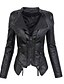 cheap Jackets-Women&#039;s Stand Collar Faux Leather Jacket Regular Solid Colored Daily Black / Red S / M / L