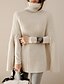 cheap Sweaters &amp; Cardigans-Women&#039;s Solid Colored Pullover Long Sleeve Loose Sweater Cardigans Turtleneck White Black Khaki