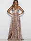cheap Party Dresses-Women&#039;s Maxi Sheath Dress - Sleeveless Floral Sequins Deep V Cocktail Party Slim Gold S M L XL