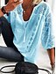 abordables Tops &amp; Blouses-Mujer Blusa Camiseta Camisa Un Color Encaje Ajuste de encaje Escote en Pico Tops Elegante Top básico Blanco Verde Azul claro