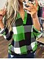 abordables Tops &amp; Blouses-Mujer Blusa Camisa A Cuadros Cuadrícula Bloque de color Escote en Pico Tops Corte Ancho Verde Trébol Azul Piscina Gris