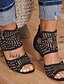 cheap Sandals-Sandals Women&#039;s Block Heel Cowboy Western Boots Block Heel Sandals Round Toe Daily Casual Vintage PU Solid Colored Beading Black Blue Khaki