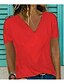 cheap T-Shirts-Women&#039;s Solid Colored Pleated Patchwork T-shirt V Neck White / Black / Blue / Red / Yellow / Blushing Pink / Gray