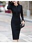 cheap Work Dresses-Women&#039;s Sheath Dress Knee Length Dress - Long Sleeve Solid Colored Elegant Black Blue S M L XL XXL