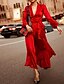 abordables Robes Maxi-Femme Elégant Maxi Balançoire Robe Couleur Pleine Rouge S M L Manches Longues