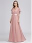cheap Maxi Dresses-A-Line See Through Formal Evening Dress V Neck Short Sleeve Floor Length Chiffon with Sash / Ribbon Pleats 2021