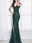 cheap Maxi Dresses-Mermaid / Trumpet Sparkle Party Wear Prom Valentine&#039;s Day Dress Spaghetti Strap Sleeveless Floor Length Polyester with Sequin Split Front 2021