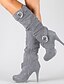 cheap Boots-Women&#039;s Boots Comfort Shoes Cowboy Western Boots Pumps Round Toe Mid Calf Boots Vintage British Daily Suede Buckle Solid Colored Winter Gray Black Brown / Mid-Calf Boots