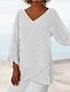 economico T-shirts-Per donna maglietta A strisce Manica lunga A V Top Bianco Blu Rosso