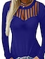 abordables T-shirts-Mujer Camiseta Un Color Manga Larga Escote Redondo Tops Top básico Negro Azul Piscina Morado