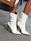 cheap Boots-Women&#039;s Boots Cowboy Western Boots Chunky Heel Pointed Toe Mid Calf Boots Vintage Party &amp; Evening PU Solid Colored Yellow Burgundy White / Booties / Ankle Boots / Booties / Ankle Boots