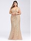 cheap Dresses-Mermaid / Trumpet Evening Gown Plus Size Dress Wedding Guest Engagement Floor Length Sleeveless V Neck Lace V Back with Appliques 2023