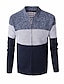 cheap Men&#039;s Sweaters &amp; Cardigans-Men&#039;s Sweater Color Block Long Sleeve Sweater Cardigans Stand Collar Blue Wine Navy Blue