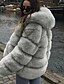 cheap Furs &amp; Leathers-Women&#039;s Faux Fur Coat Fall &amp; Winter Daily Regular Coat Warm Wearable Regular Fit Vests Jacket Long Sleeve Fur Trim Solid Colored Light gray Black Dark Gray