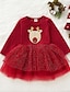 cheap Bottoms-Baby Girls&#039; Basic Dress Red Print Christmas Long Sleeve
