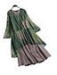 cheap Maxi Dresses-Women&#039;s Shift Dress Maxi long Dress Green Light Blue Long Sleeve Geometric Patchwork V Neck Basic Loose M L XL XXL 3XL 4XL 5XL