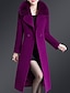 cheap Coats &amp; Trench Coats-Women&#039;s Notch lapel collar Coat Long Solid Colored Holiday Vintage Black Blue Purple Wine M L XL XXL
