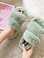 cheap Women&#039;s Slippers &amp; Flip-Flops-Women&#039;s Slippers &amp; Flip-Flops Home Solid Colored Flat Heel Open Toe Casual Rabbit Fur Loafer Green Khaki Beige