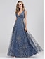 cheap Maxi Dresses-A-Line Elegant Wedding Guest Prom Dress V Neck Sleeveless Floor Length Tulle with Beading Appliques 2021